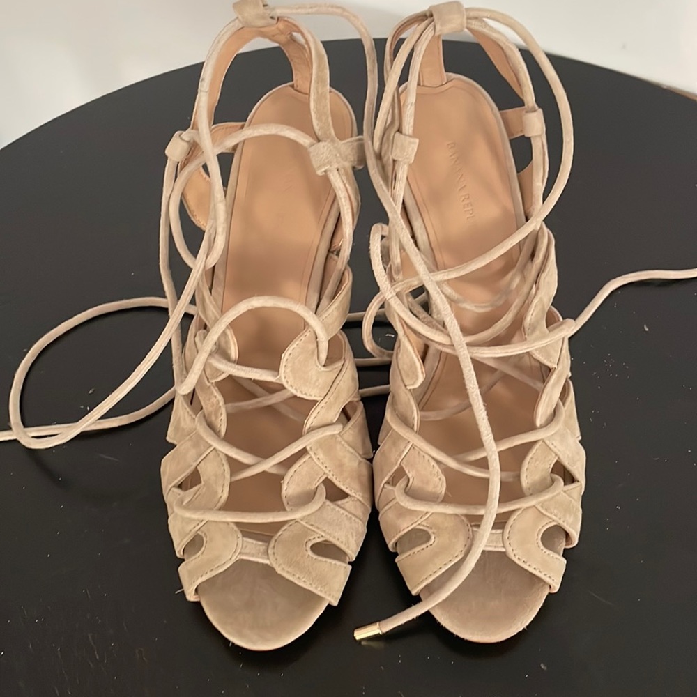 Banana Republic beige suede strappy stiletto heels